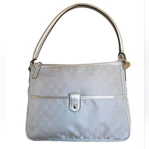 GUCCI Silver GG Jacquard Shoulder Bag with Metallic Leather Trim Y2K 189898
